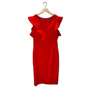 XOXO Red Pencil Dress With Ruffle Sleeves Size 9/10
